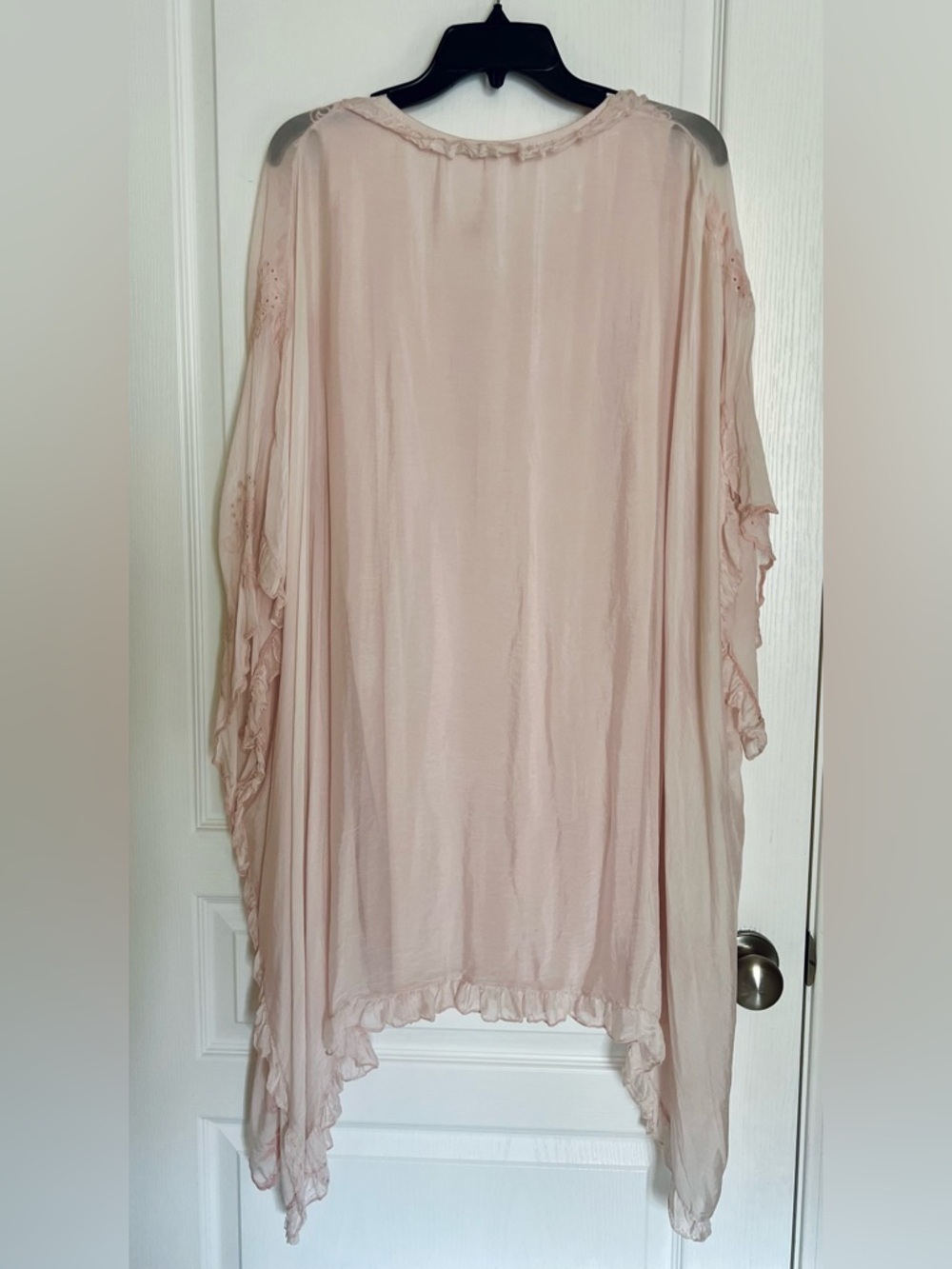 Romantic Blush Pink Silk Embroidered Boho Tunic Top Ruffle Pants Set Fairycore - Picture 7 of 16